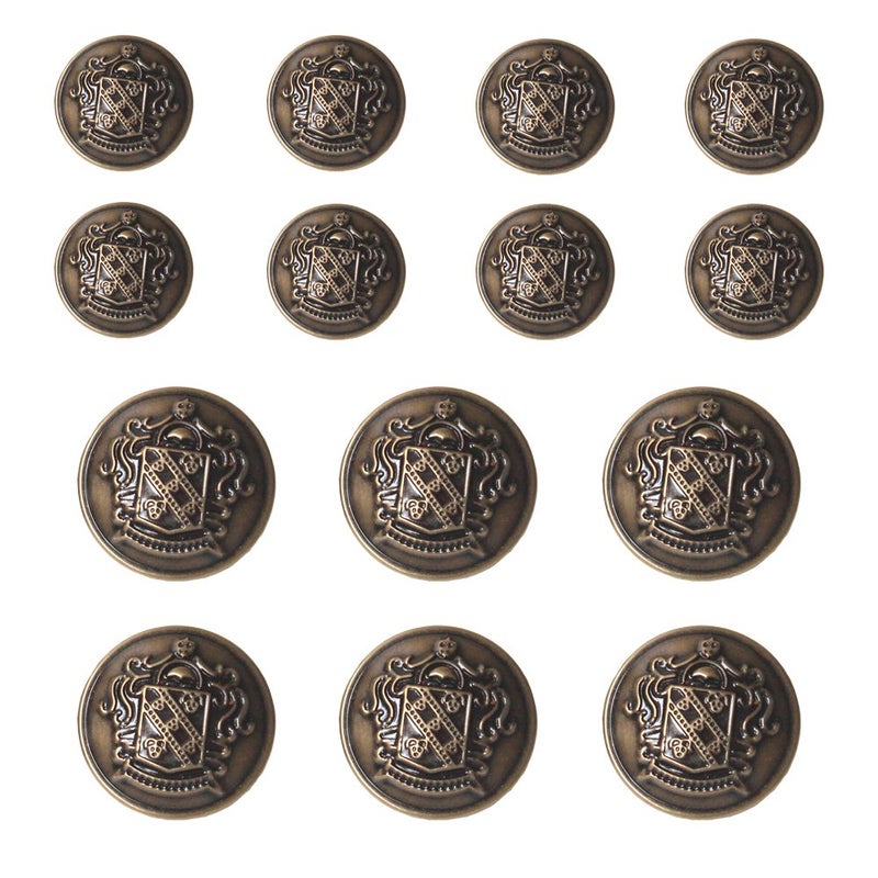 YaHoGa 14 PCS Antique Brass Blazer Buttons Set 20mm (4/5 inch) 15mm (3/5 inch) for Blazers, Suits, Sport Coat, Uniform, Jackets (MB20310) - Image 1